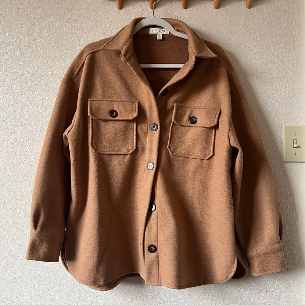 oversized fit camel shacket